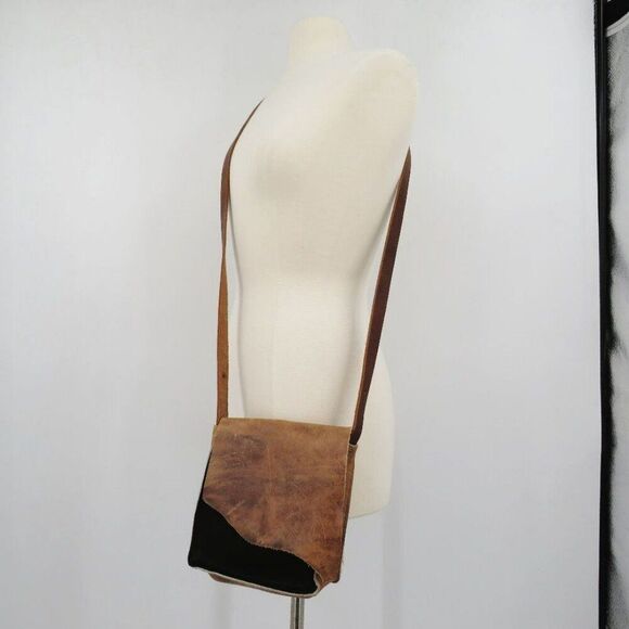 Bimini Bags Boho Brown Cowhide Leather Fur Flap Over Crossbody Wallet Set - Picture 8 of 12